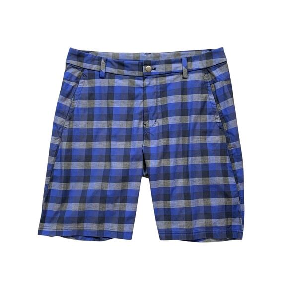 Lululemon Short Mens 36 Blue Black Plaid Stretch Performance Checkered Chino - Picture 1 of 11